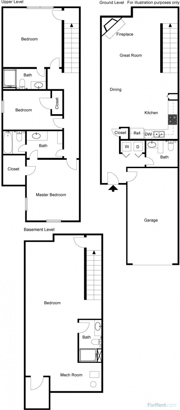 Floor plan for 3 beds, 3.5 baths, 2150 sqft